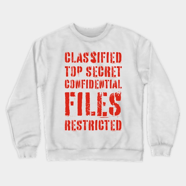 Classified Files Typography Stack (Red) Crewneck Sweatshirt by John Uttley